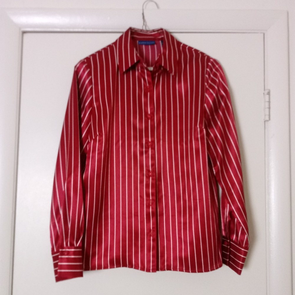 Karen Scott Red Candy Stripe Blouse Size Small